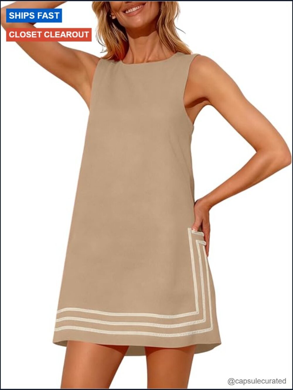 Sleeveless A-Line Mini Sundress Color Block Beach Coverup